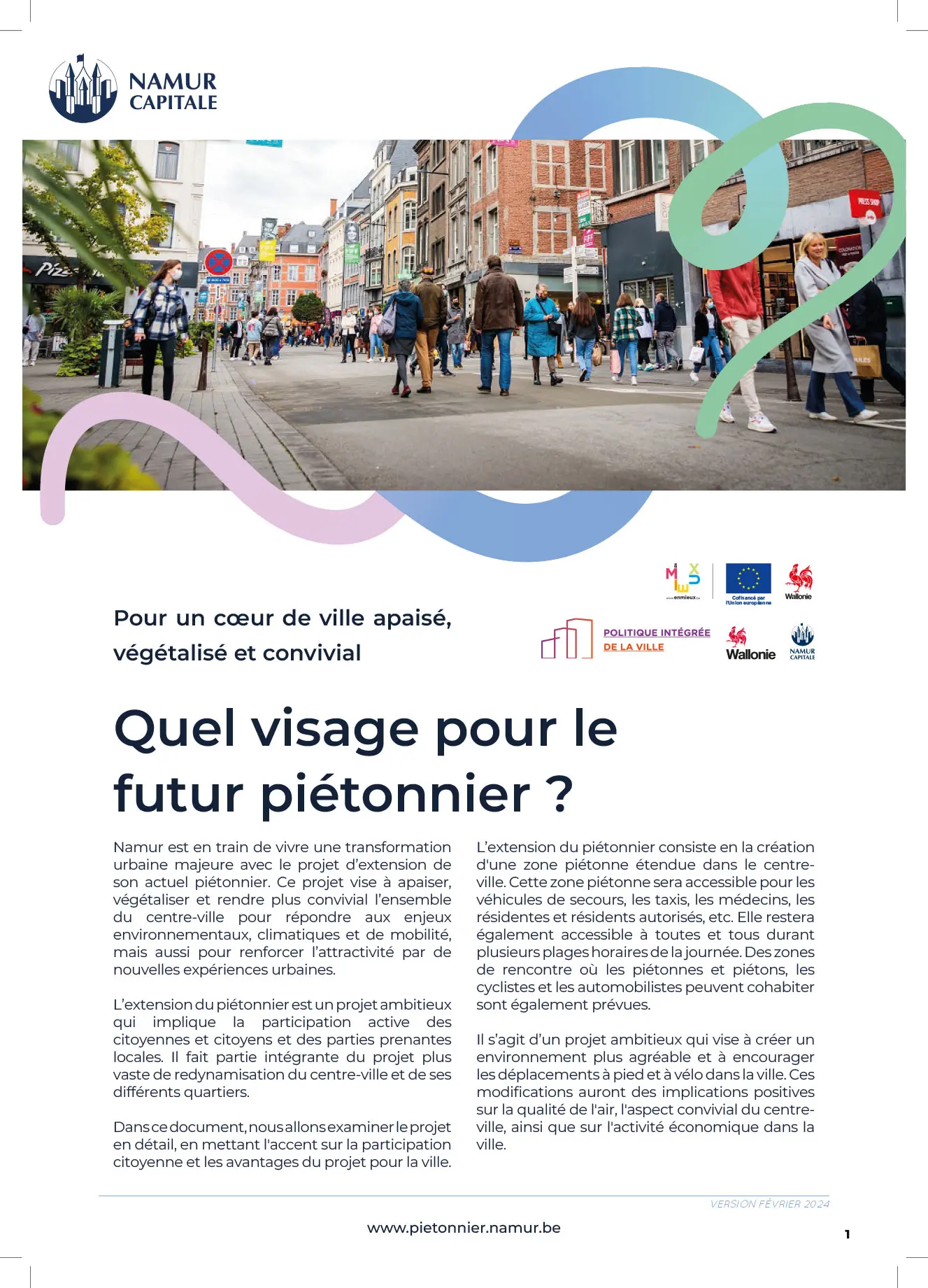 Couverture de la plaquette de présentation du projet d'extension du piétonnier de Namur